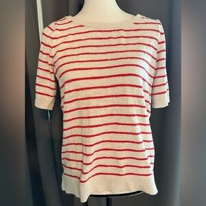 Ann Taylor LOFT Red White Striped Textured Blouse